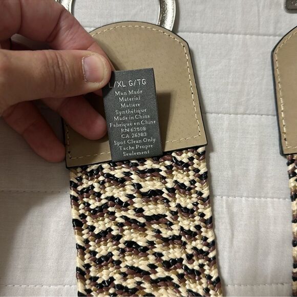 Vince Camuto M-L/XL Black Natural Toggle Buckle Woven Raffia Belt - Picture 9 of 11